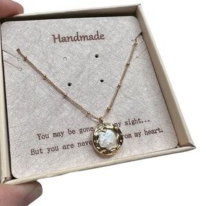 New Round Flat Pearl Pendant Gold Tone Mini Ball Stations Chain Necklace